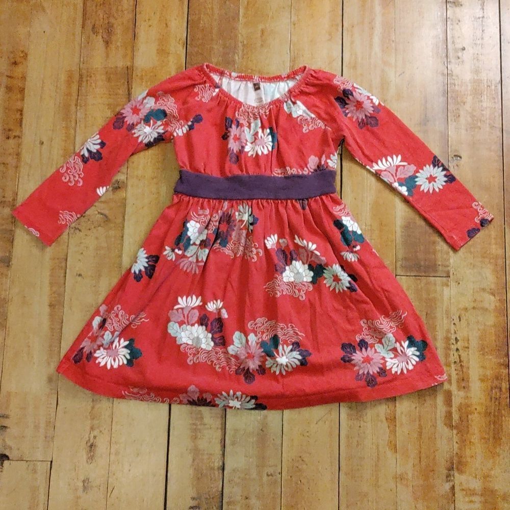 Tea Collection Dress 4 Floral Red Long Sleeve Dress Cotton